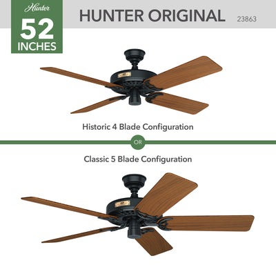 52 inch Original Matte Black Damp Rated Ceiling Fan and Pull Chain