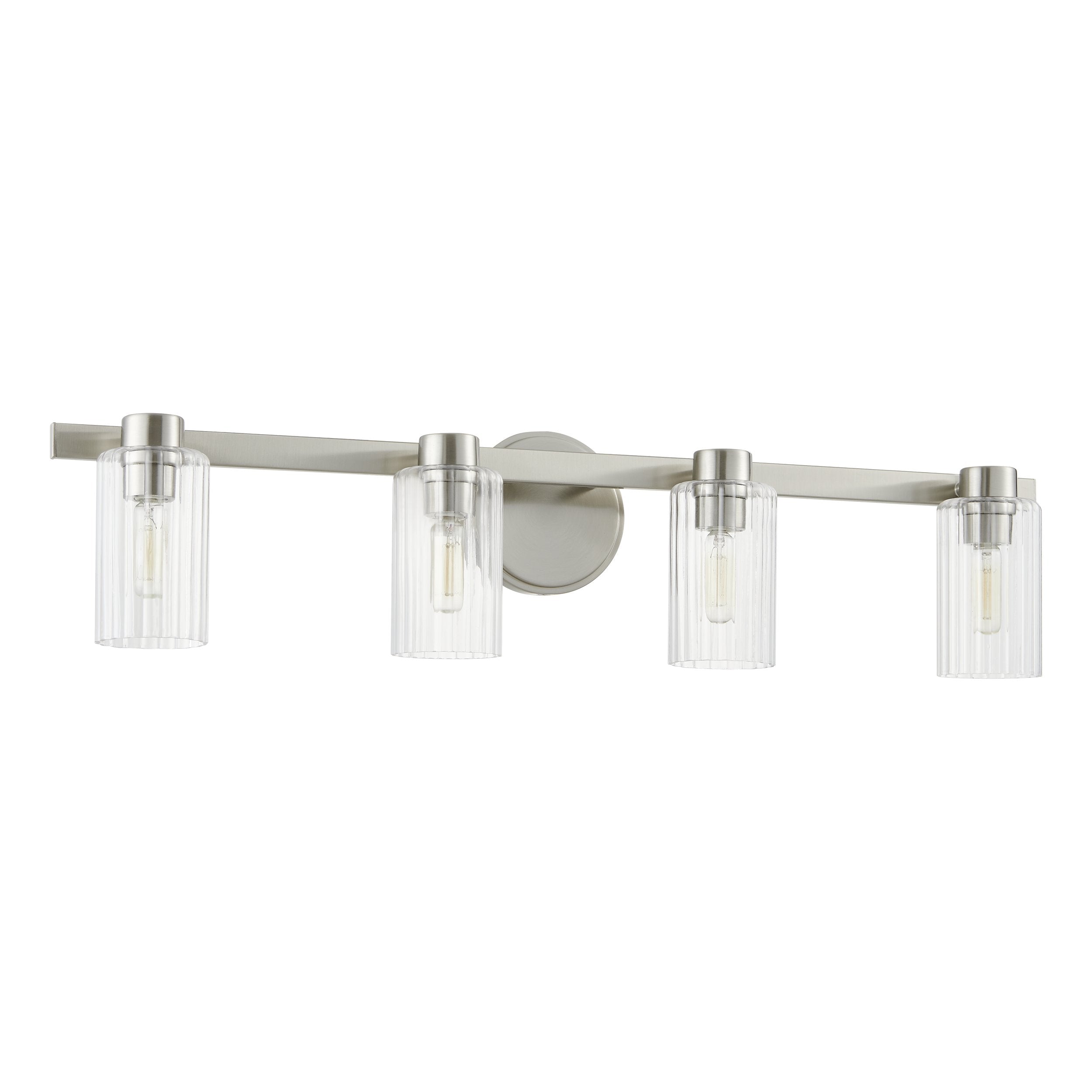Bedminster 30-inch 4-light Brushed Nickel Vanity Light with Clear Ribbed Glass Shades