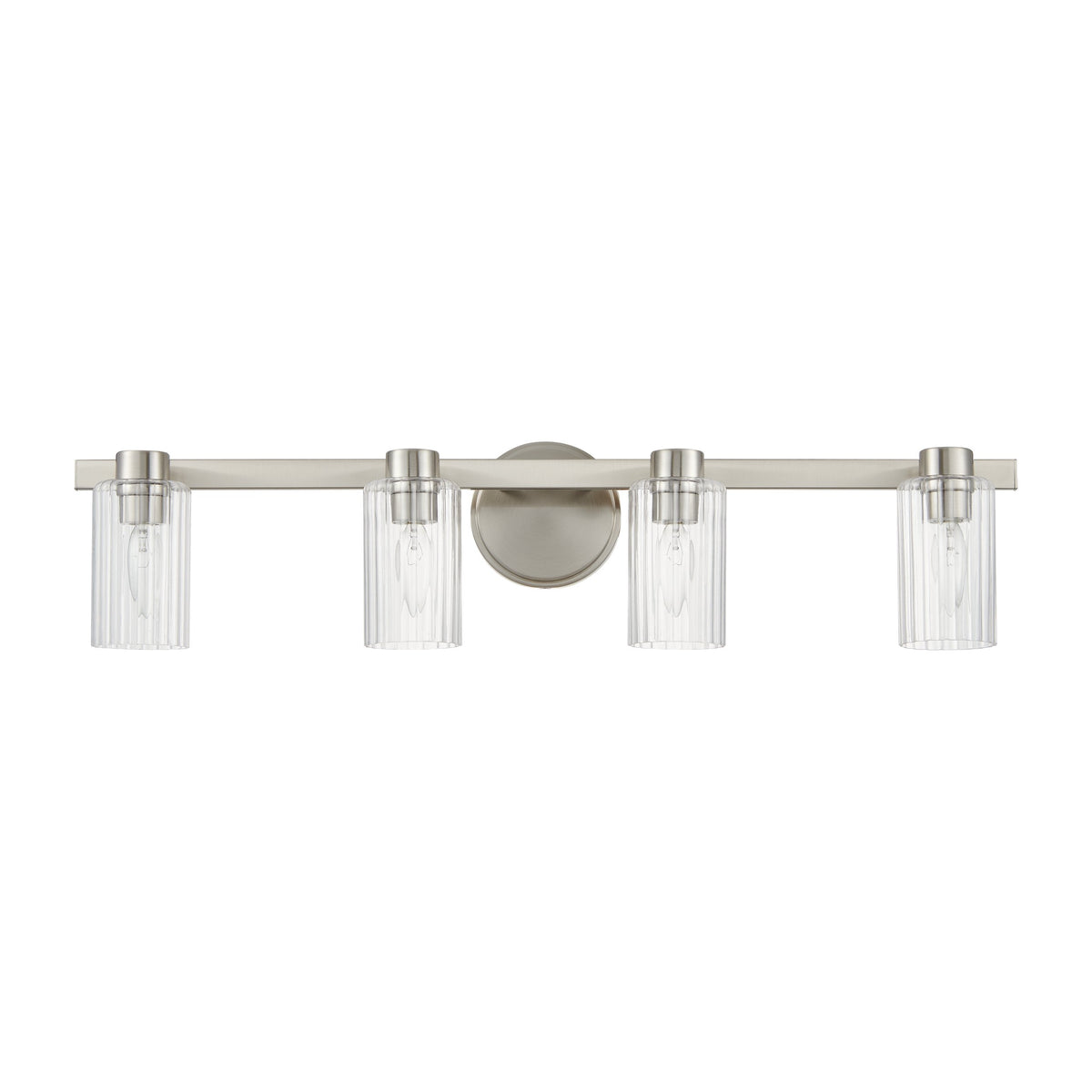 Bedminster 30-inch 4-light Brushed Nickel Vanity Light with Clear Ribbed Glass Shades
