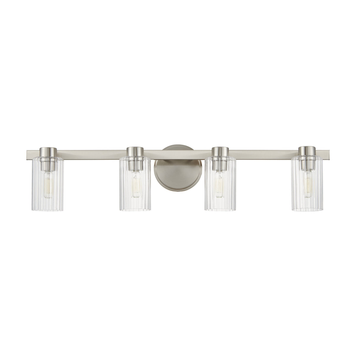 Bedminster 30-inch 4-light Brushed Nickel Vanity Light with Clear Ribbed Glass Shades