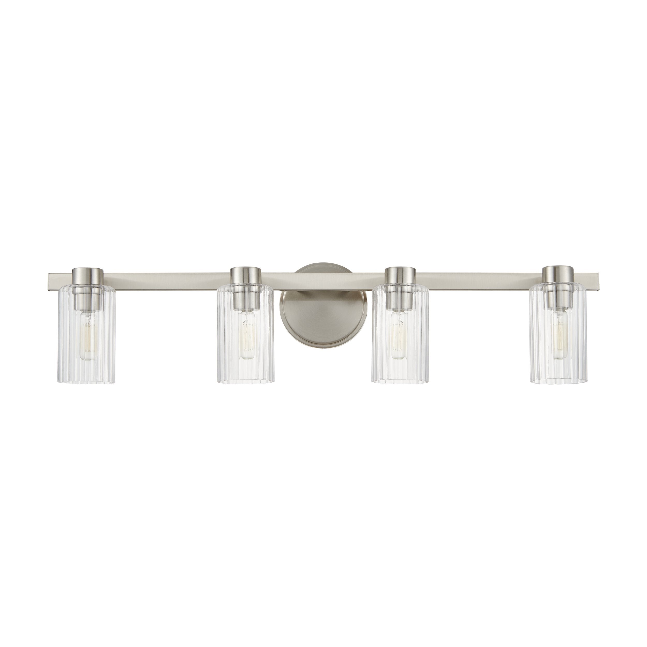 Bedminster 30-inch 4-light Brushed Nickel Vanity Light with Clear Ribbed Glass Shades