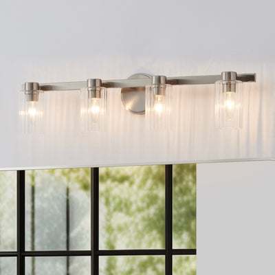 Bedminster 30-inch 4-light Brushed Nickel Vanity Light with Clear Ribbed Glass Shades