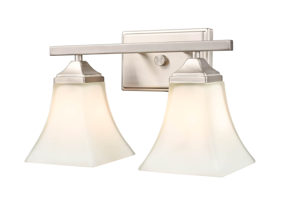 14-inch Brushed Nickel 2-Light Etched White Glass Bell Bathroom Vanity Light