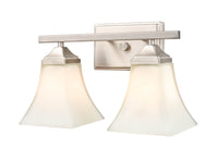 14-inch Brushed Nickel 2-Light Etched White Glass Bell Bathroom Vanity Light