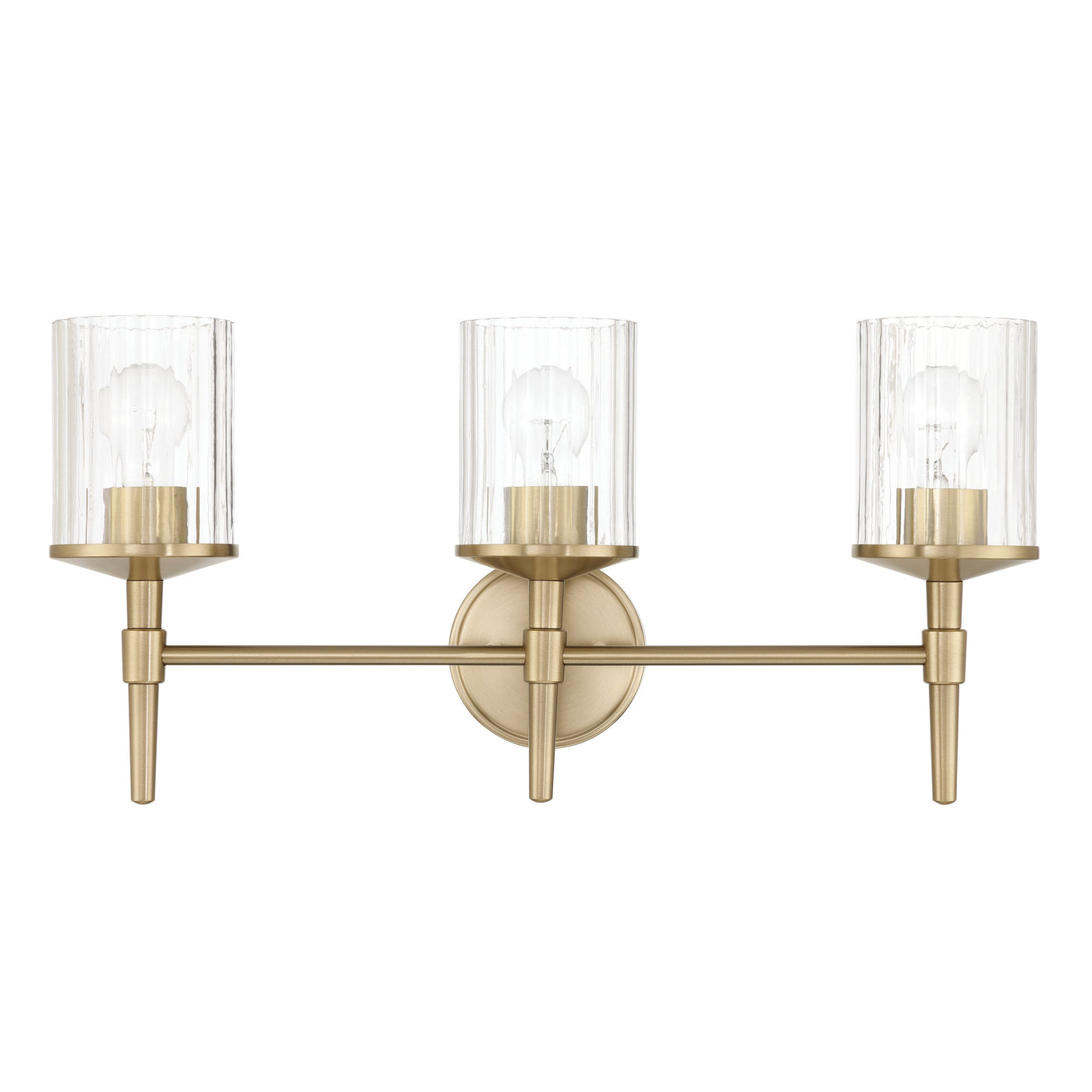 Andrea 24-inch 3-light Champagne Gold Vanity Light with Clear Ribbed Glass Shades