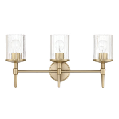 Andrea 24-inch 3-light Champagne Gold Vanity Light with Clear Ribbed Glass Shades
