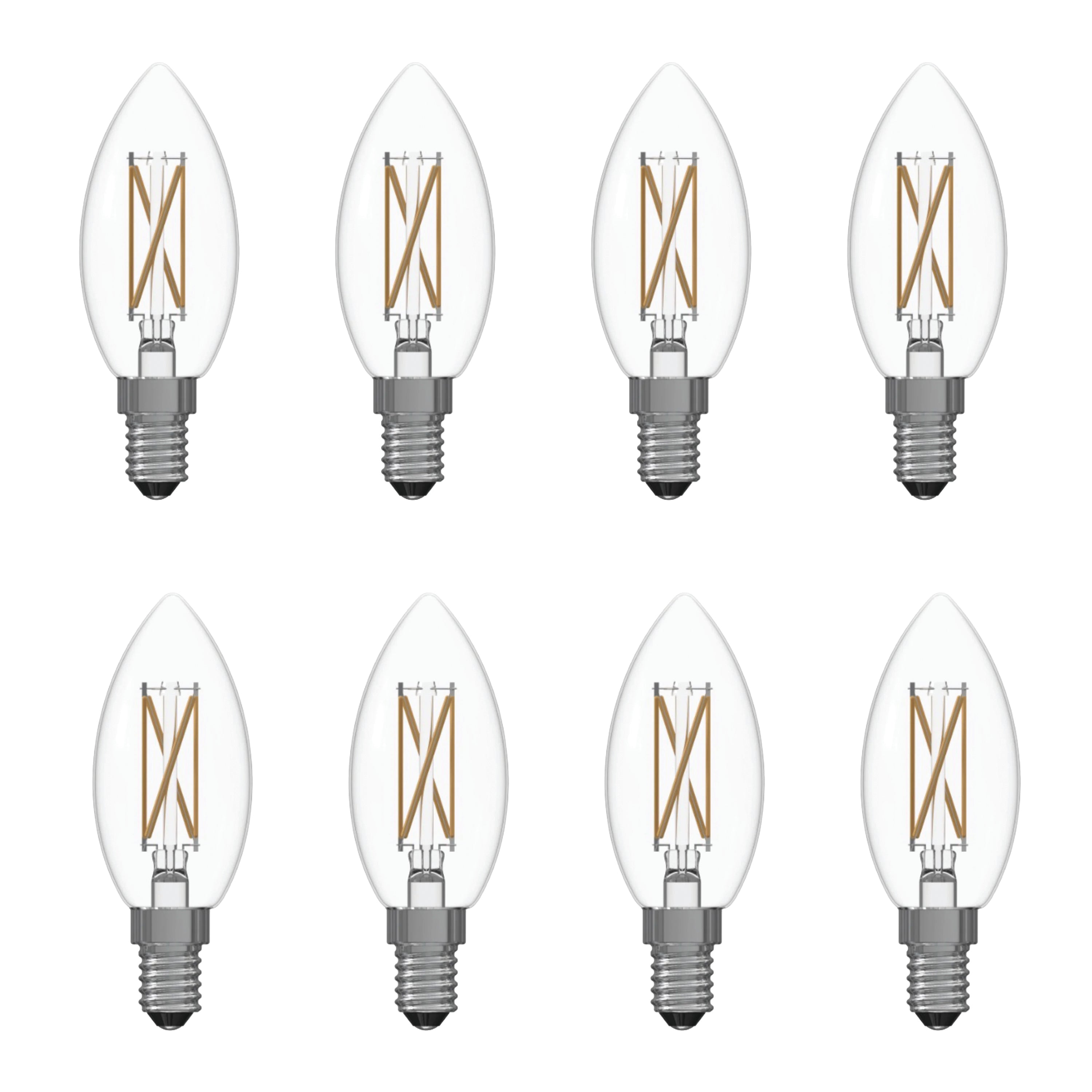 B11 4.1W Dimmable Clear Filament LED Light Bulb with E12 Base, 3000K, 400 Lumens, 8-Pack