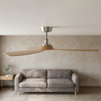 52 Inch Indoor Outdoor DC Brushed Nickel Fan with Teak Blades