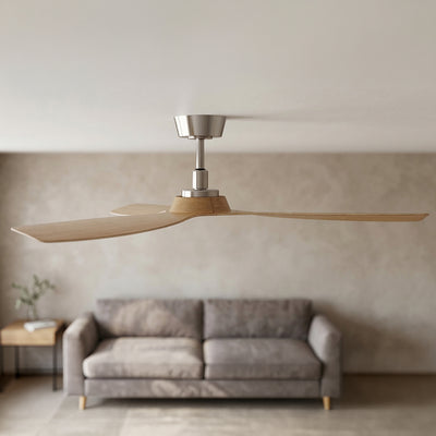 52 Inch Indoor Outdoor DC Brushed Nickel Fan with Teak Blades