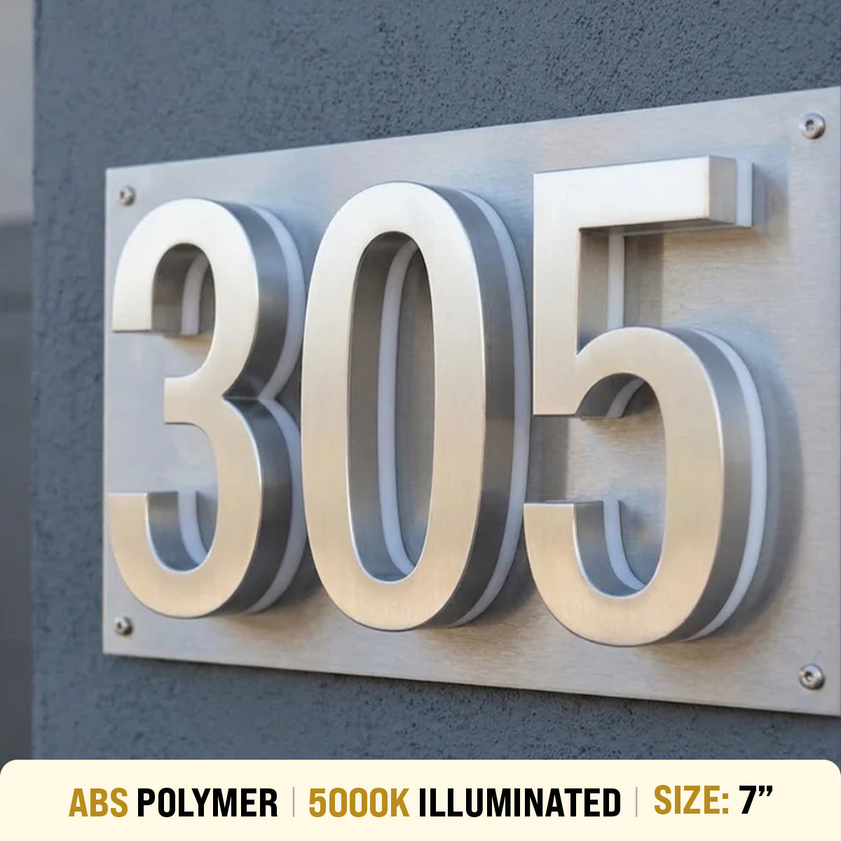 7 inch backlit house numbers - 5000k ABS Polymer - Waterproof