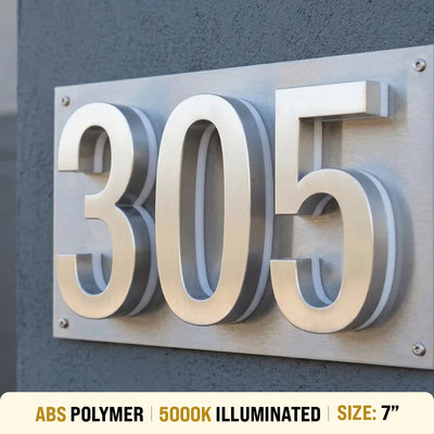 7 inch backlit house numbers - 5000k ABS Polymer - Waterproof
