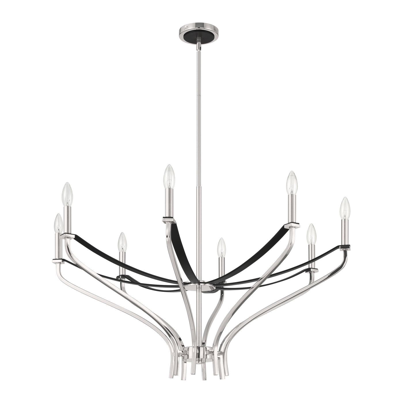 Sussex 36-inch 8-light Polished Nickel and Black Faux Leather Chandelier