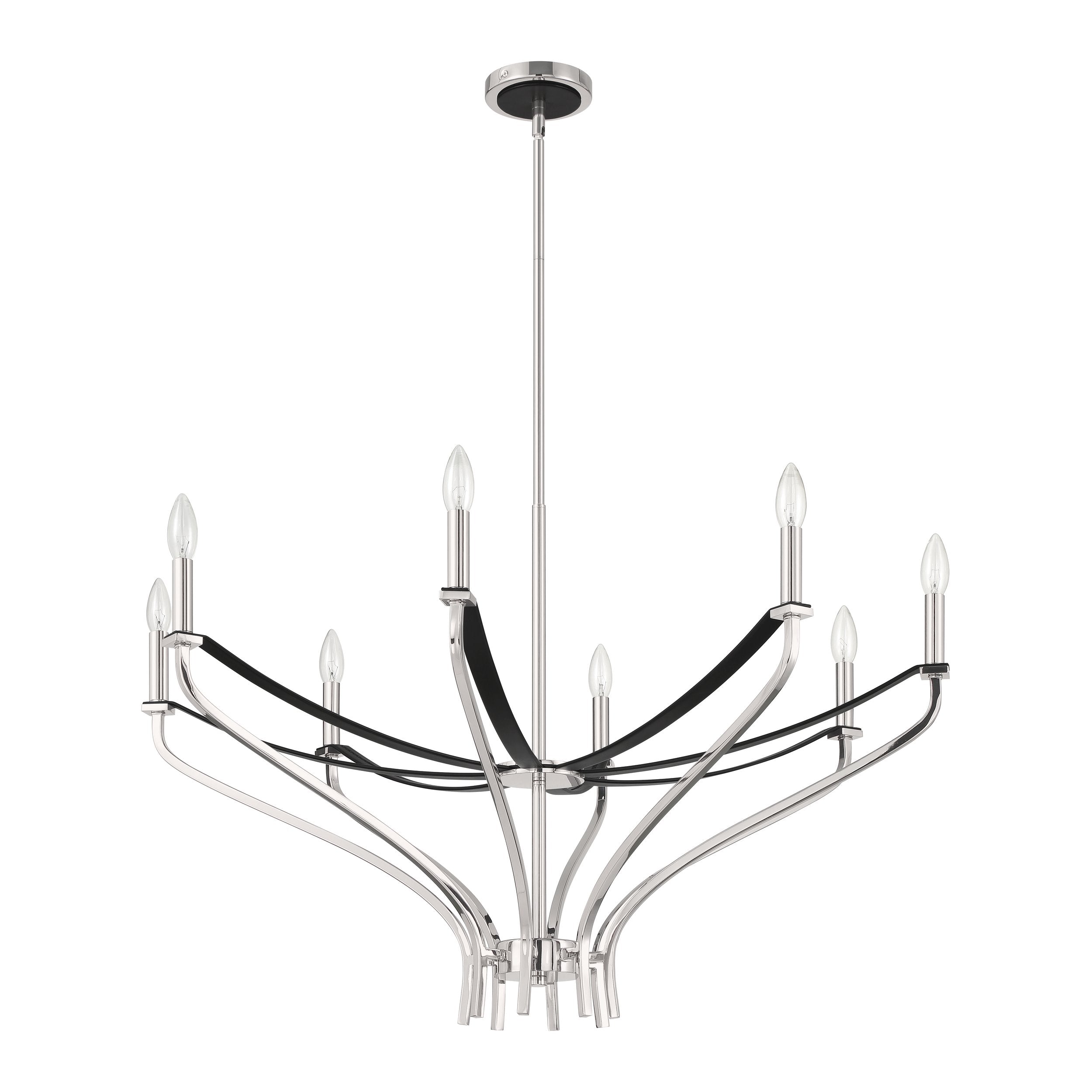 Sussex 36-inch 8-light Polished Nickel and Black Faux Leather Chandelier