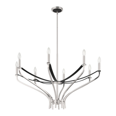 Sussex 36-inch 8-light Polished Nickel and Black Faux Leather Chandelier