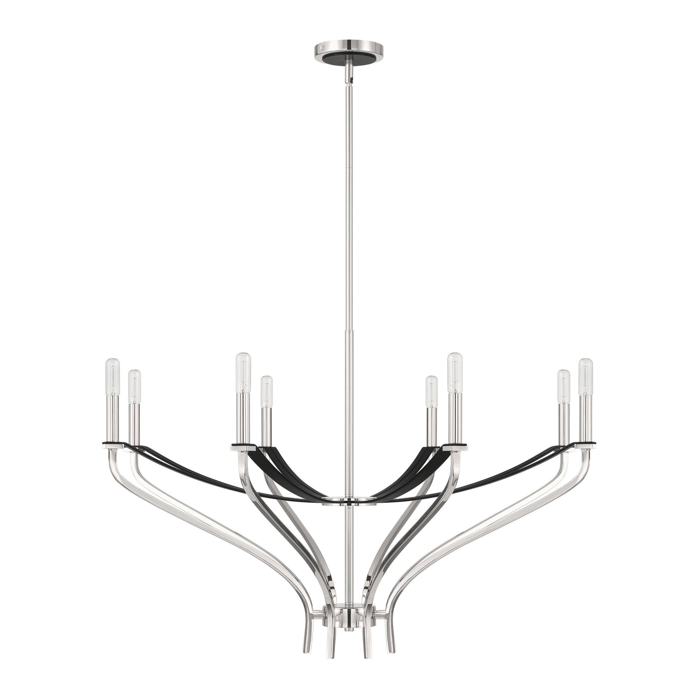 Sussex 36-inch 8-light Polished Nickel and Black Faux Leather Chandelier