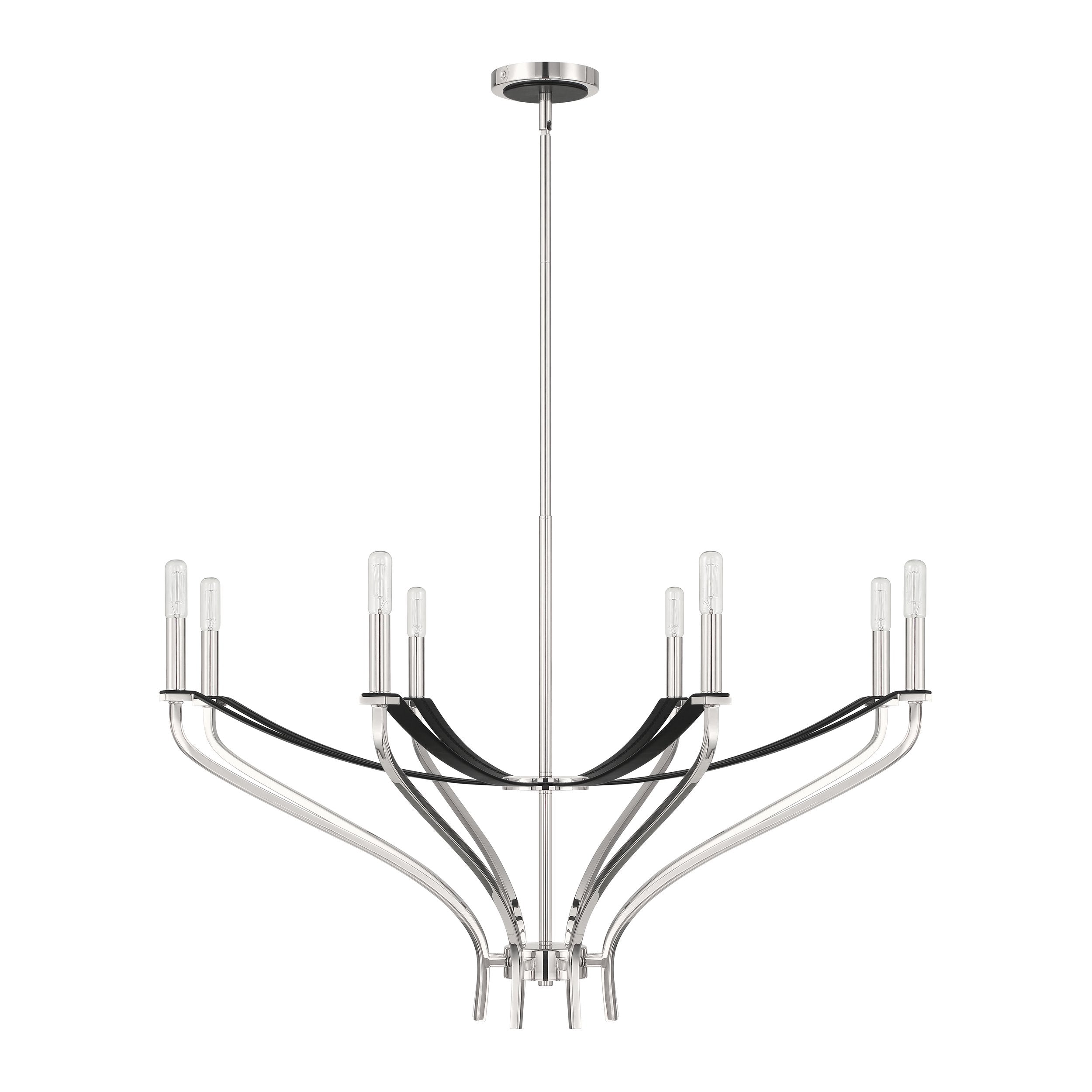 Sussex 36-inch 8-light Polished Nickel and Black Faux Leather Chandelier