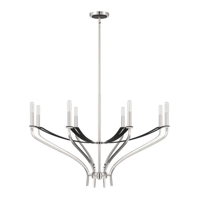 Sussex 36-inch 8-light Polished Nickel and Black Faux Leather Chandelier