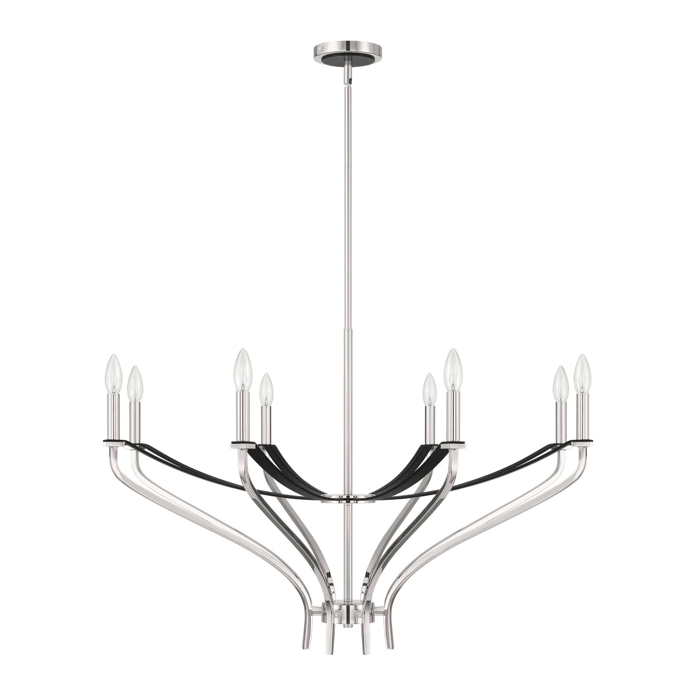 Sussex 36-inch 8-light Polished Nickel and Black Faux Leather Chandelier