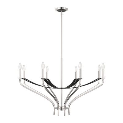 Sussex 36-inch 8-light Polished Nickel and Black Faux Leather Chandelier
