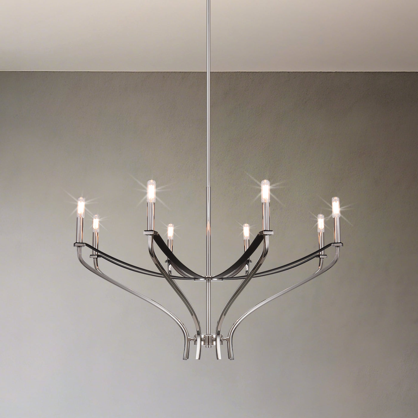 Sussex 36-inch 8-light Polished Nickel and Black Faux Leather Chandelier