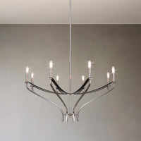 Sussex 36-inch 8-light Polished Nickel and Black Faux Leather Chandelier