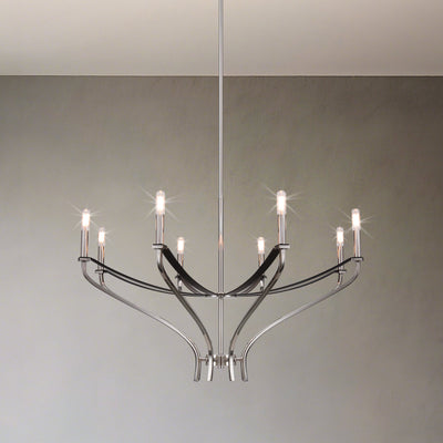 Sussex 36-inch 8-light Polished Nickel and Black Faux Leather Chandelier