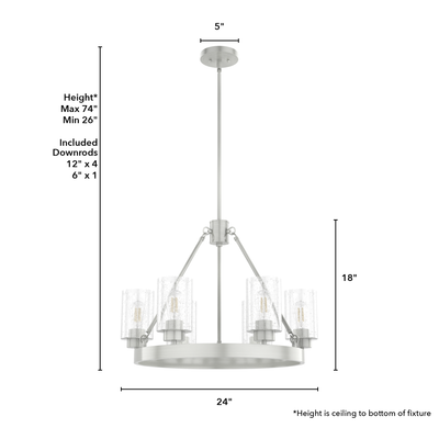 Hartland 24-inch 6-light Brushed Nickel Chandelier with Seeded Glass