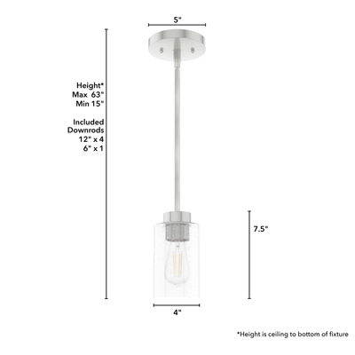 Hartland 4-inch 1-light Brushed Nickel Pendant with Seeded Glass