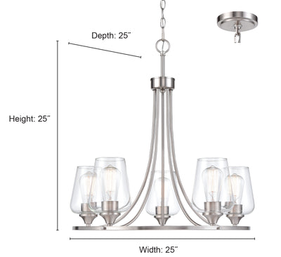 25'' Ashford Brushed Nickel 5 Light Chandelier