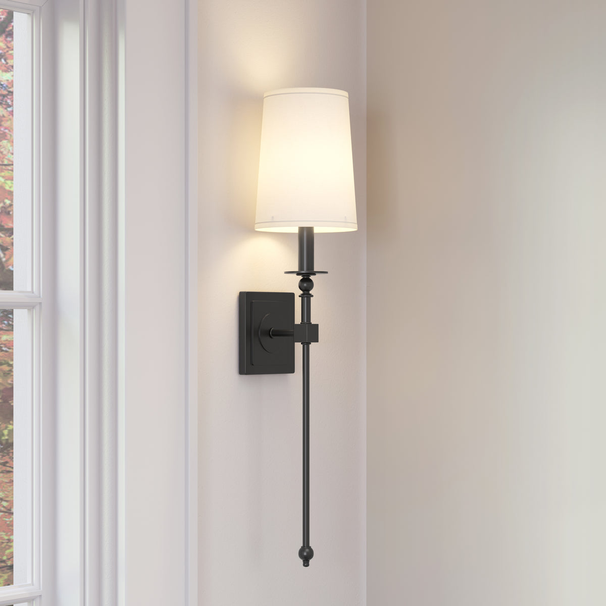 26-inch Matte Black 1-Light White Glass Wall Sconce