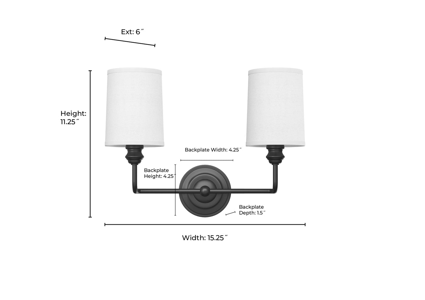 15.25'' Leena Matte Black 2 Light Bath Vanity