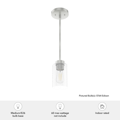 Hartland 4-inch 1-light Brushed Nickel Pendant with Seeded Glass