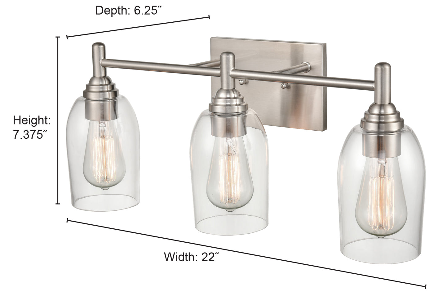22'' Arlett Brushed Nickel 3 Light Bath Vanity