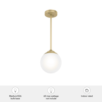 Hepburn 8-inch 1-light Modern Brass Globe Pendant with Cased White Glass