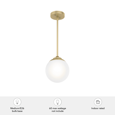 Hepburn 8-inch 1-light Modern Brass Globe Pendant with Cased White Glass
