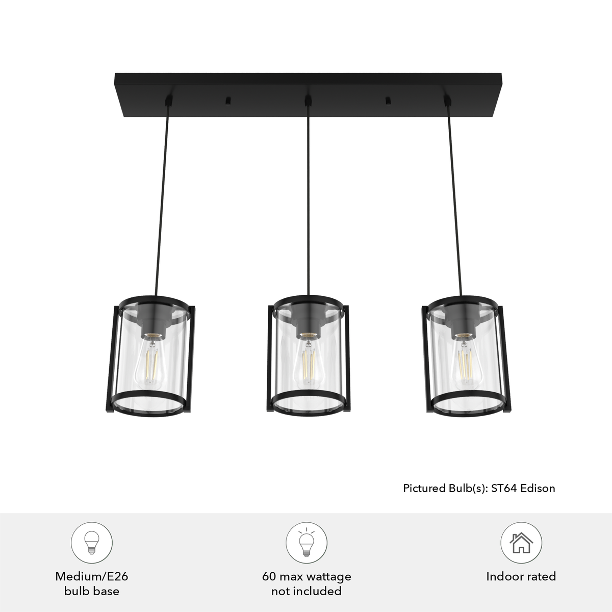 Astwood 28.5-inch 3-light Matte Black Linear Pendant Cluster with Clear Glass