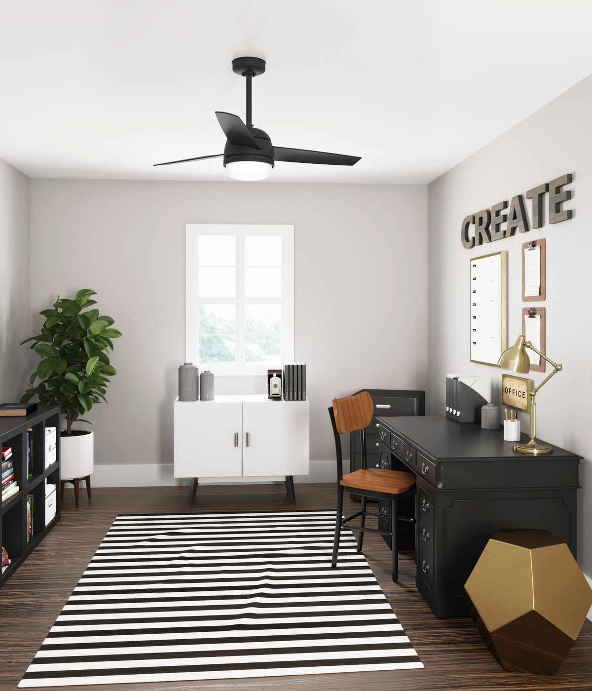 48 inch Midtown Matte Black Ceiling Fan with LED Light Kit and Handheld Remote