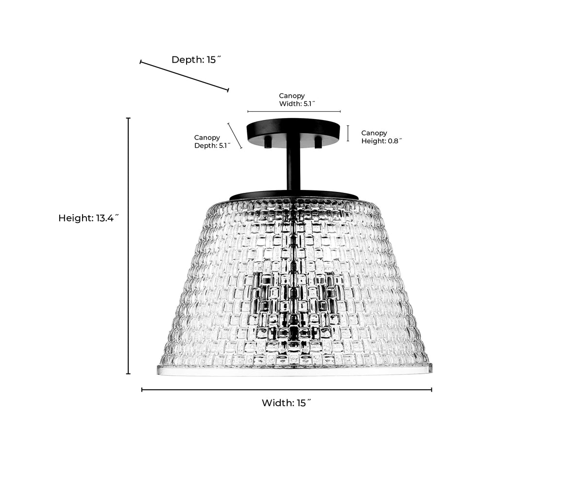 13.5'' Saben Matte Black 3 Light Semi-Flush Mount