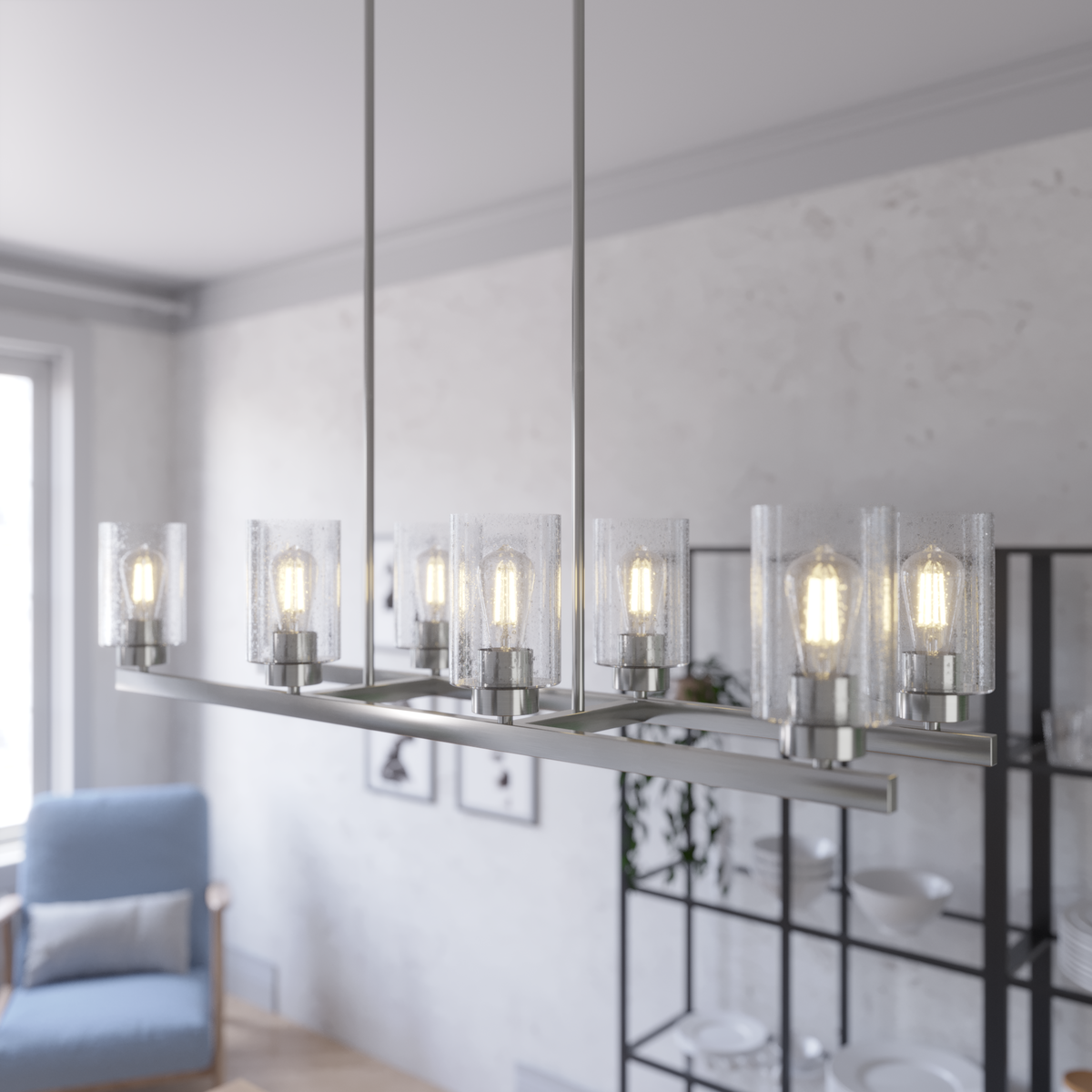 Hartland 40-inch 8-light Brushed Nickel Linear Chandelier with Seeded Glass