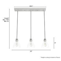 Van Nuys 30-inch 3-light Brushed Nickel Linear Pendant Cluster with Clear Glass