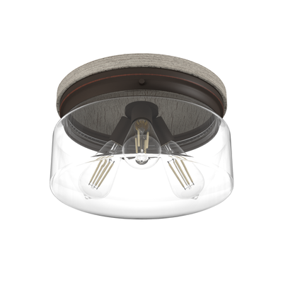 Devon Park 13-inch 3-light Onyx Bengal and Barnwood Flush Mount Ceiling Light with Clear Glass