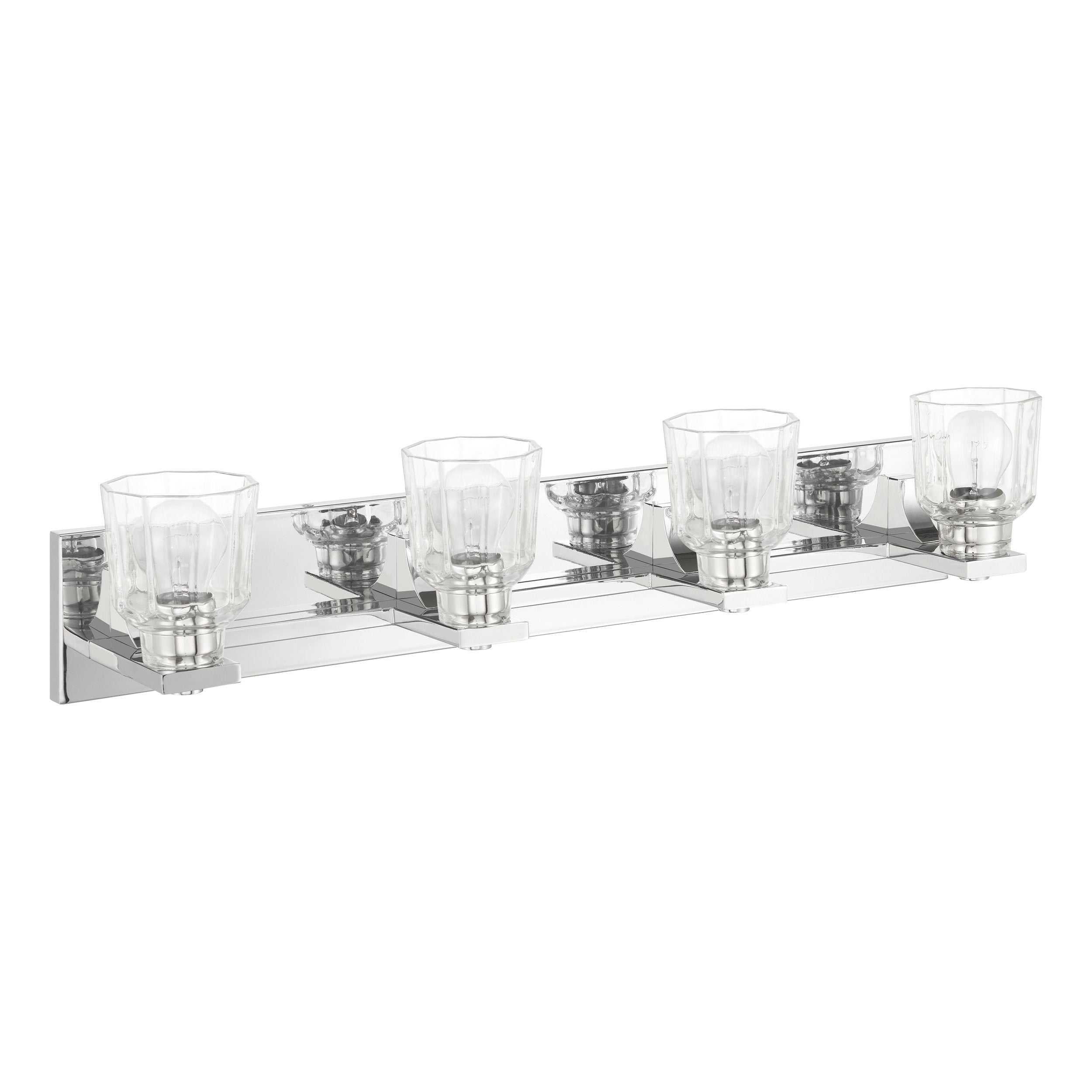 Dryden 32-inch 4-light Polished Nickel Vanity Light with Clear Ribbed Glass Shades