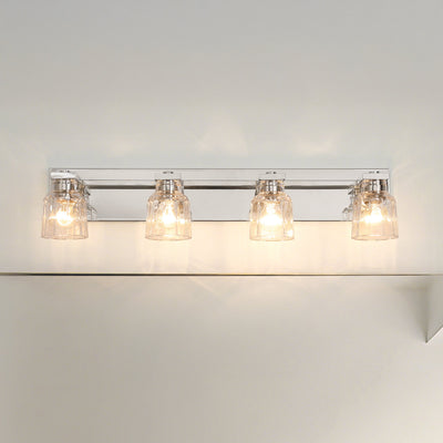 Dryden 32-inch 4-light Polished Nickel Vanity Light with Clear Ribbed Glass Shades