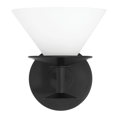 Tremolo 7-inch 1-light Matte Black and Champagne Gold Vanity Light with Etched Opal Glass