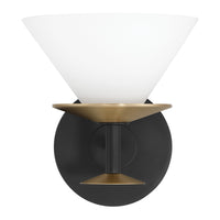 Tremolo 7-inch 1-light Matte Black and Champagne Gold Vanity Light with Etched Opal Glass