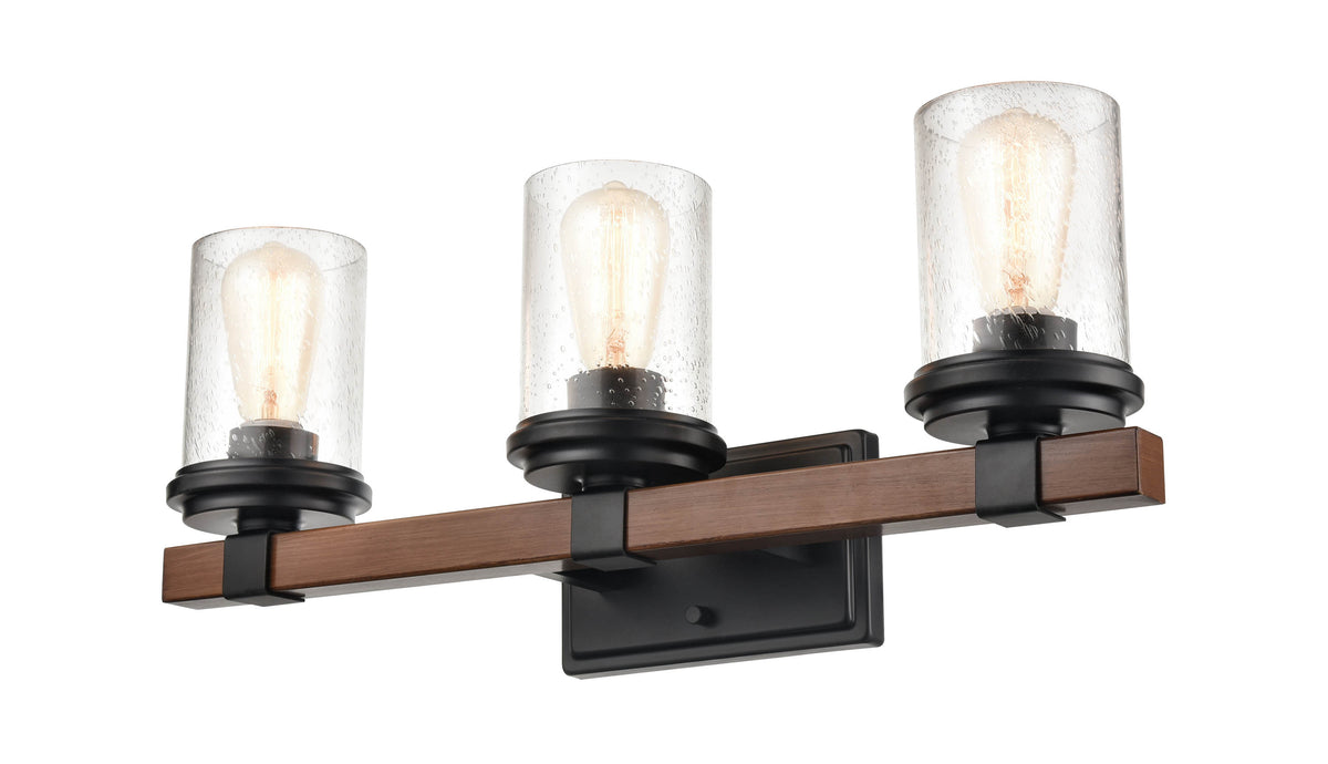 23'' Taos Matte Black/Wood Grain 3 Light Bath Vanity