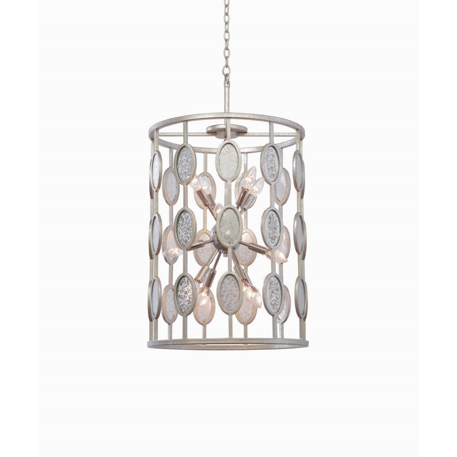 34'' Palomar 12 Light Vintage Silver Leaf Pendant