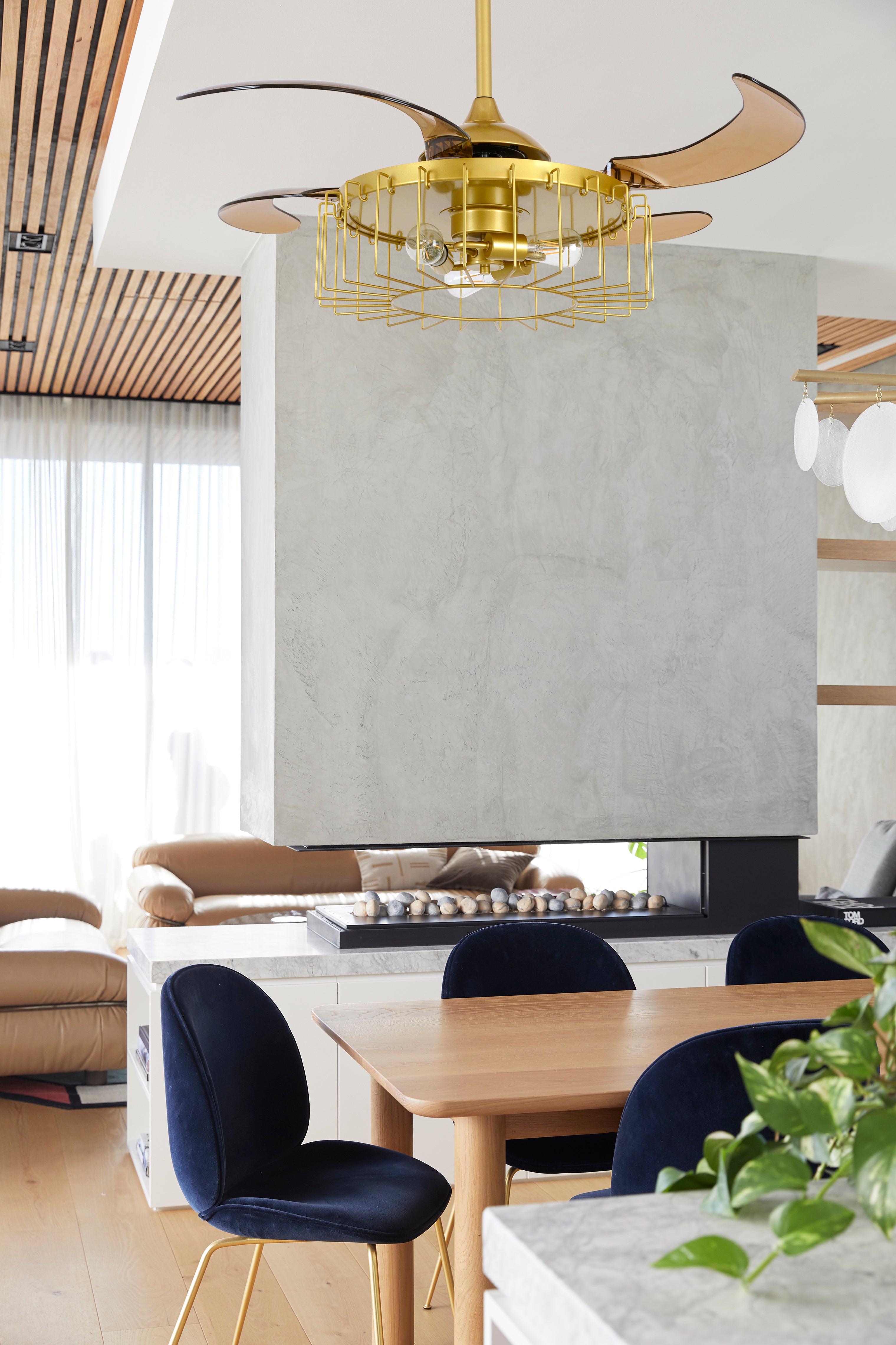 48 Inch Antique Gold Retractable Blade Ceiling Fan