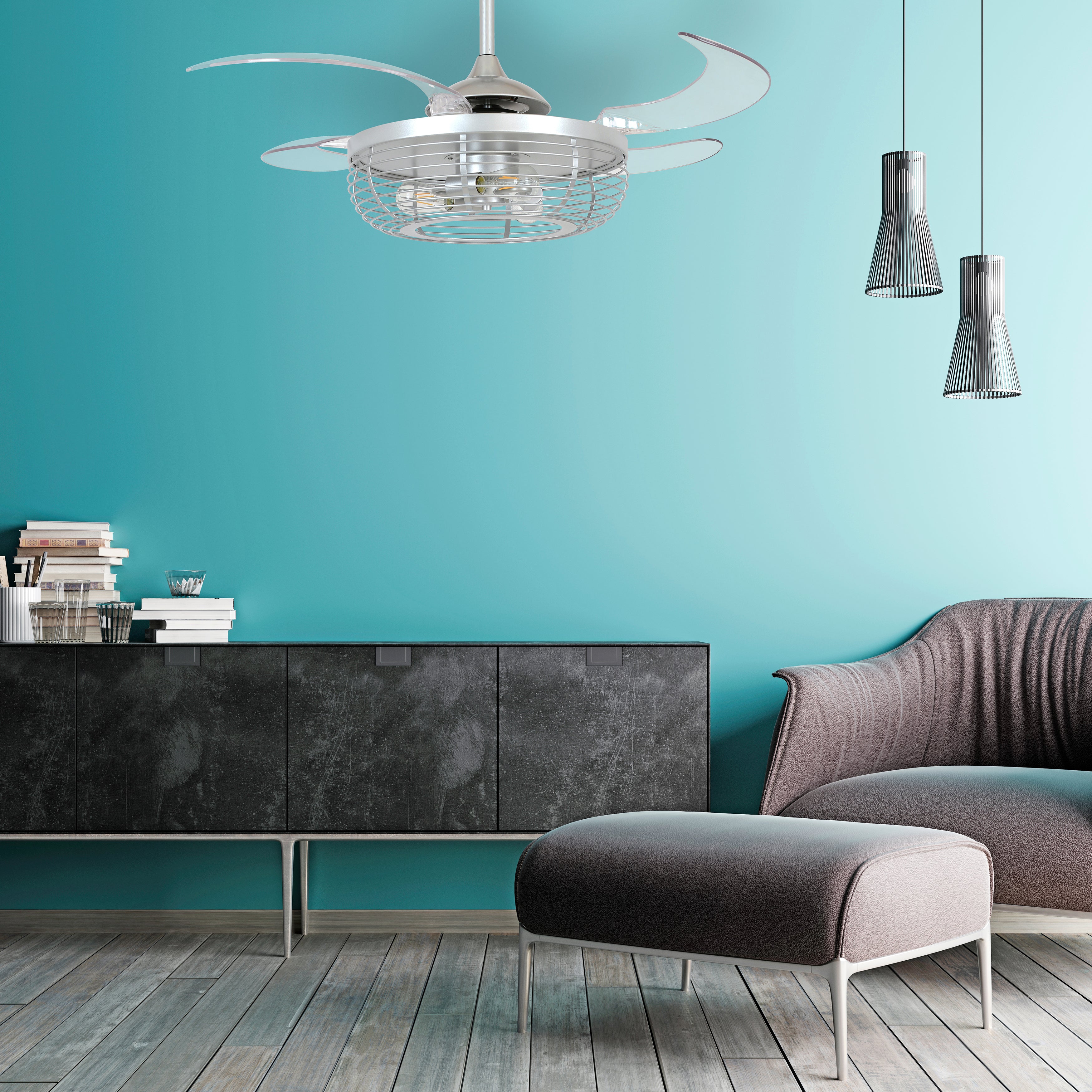 Carbondale 48 Inch 3 Light Silver Ceiling Fan with Retractable Blades