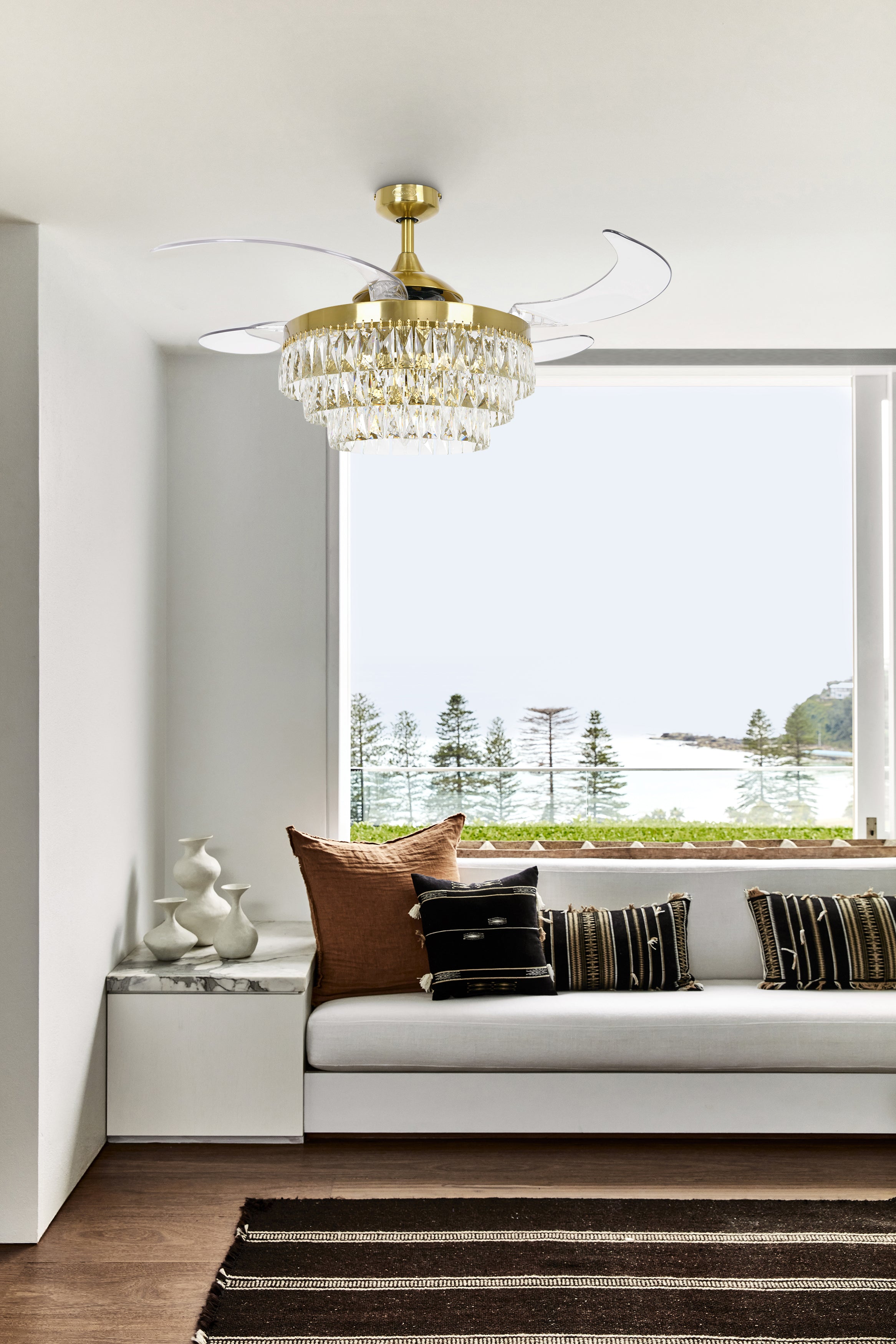 48 Inch Gold Retractable Blade Ceiling Fan